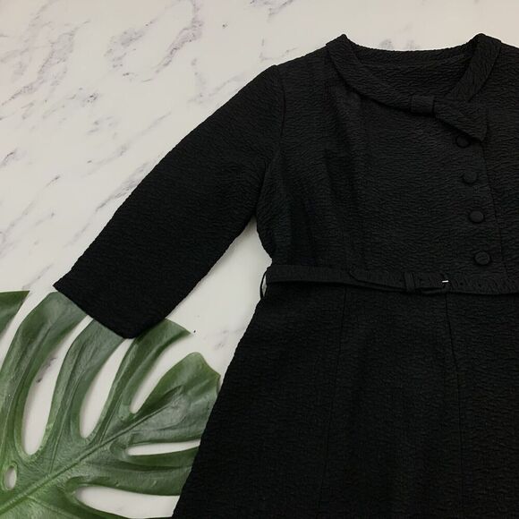Caldwell Casuals Vintage 60s Dress Size S/M Black Bow Collar Fit Flare Belted - Picture 4 of 12